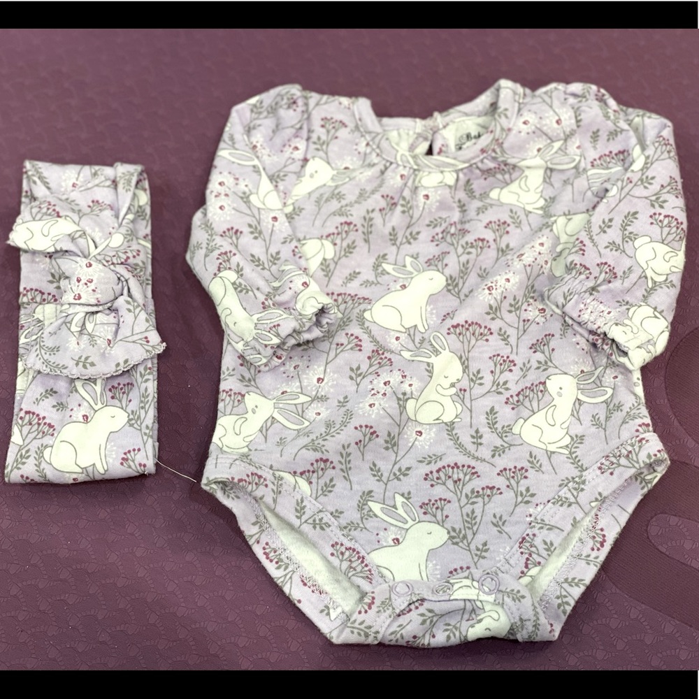 Bunny rabbit Easter matching head band onesie outfit